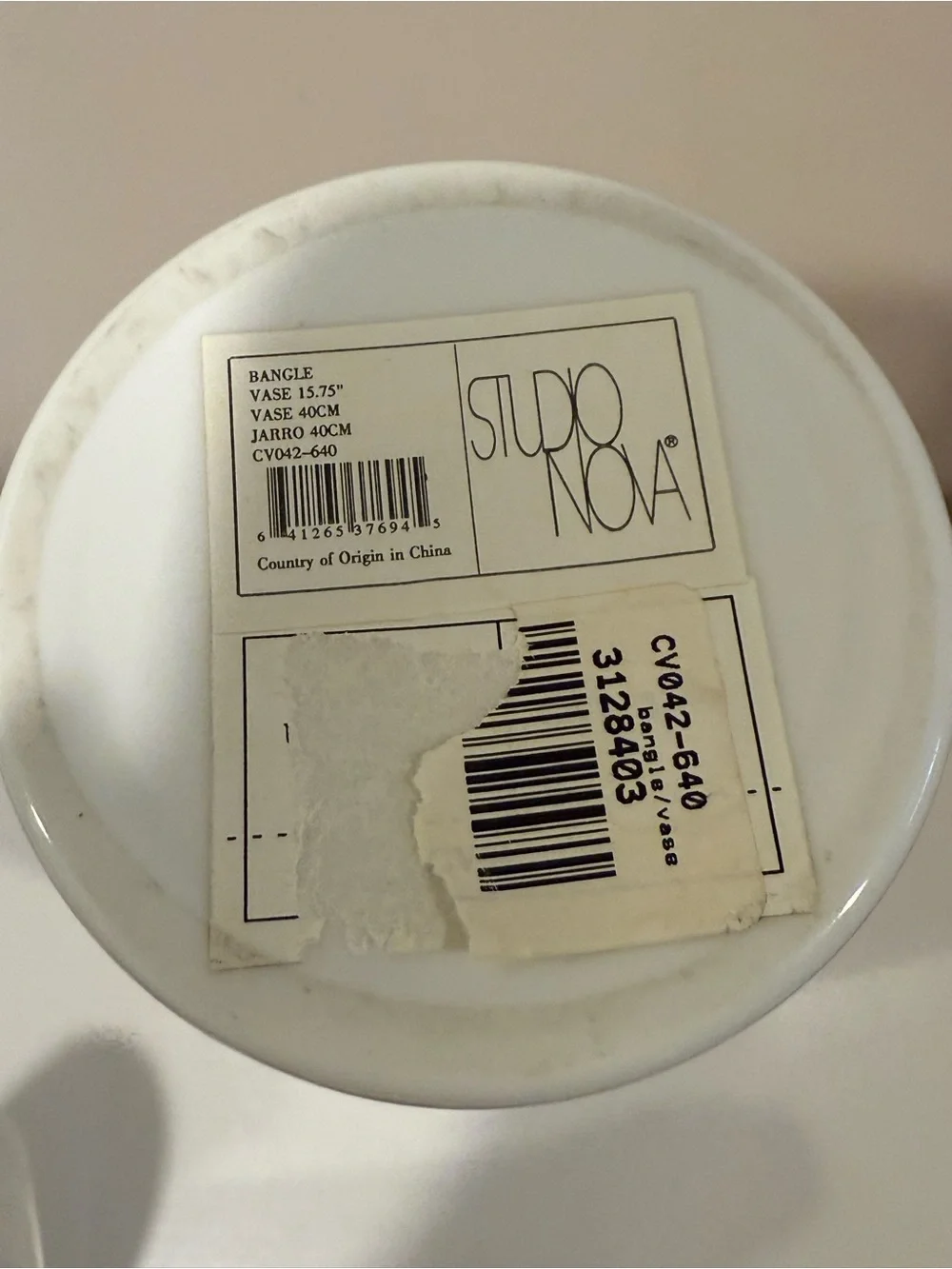NWT Vintage Studio Nova White Ceramic Cylinder Vase with Red Stripe Accents